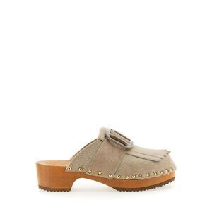 JEJIA Women's Wooden Clogs with Fringes and Buckle Detail Women DOVE Sandals